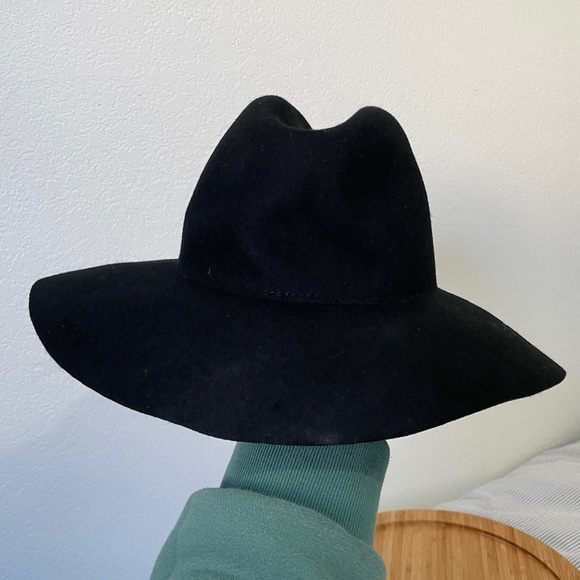 TIRABASSO NWOT 100% Wool Black Wide Brim Hat with Floral Detail, OS - Picture 4 of 12